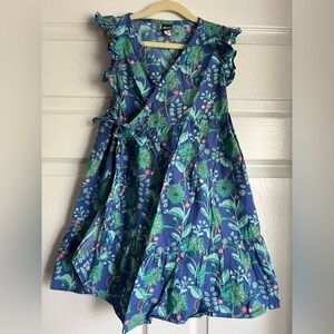 Tea Collection Navy Floral Wrap Dress with Teal and Green Accents